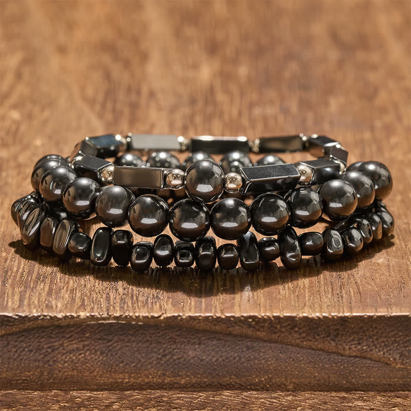 Buddha Stones 3pcs Hematite Powerful Bead Bracelet - Hematite(Grounding ♥ Protection) - image 0