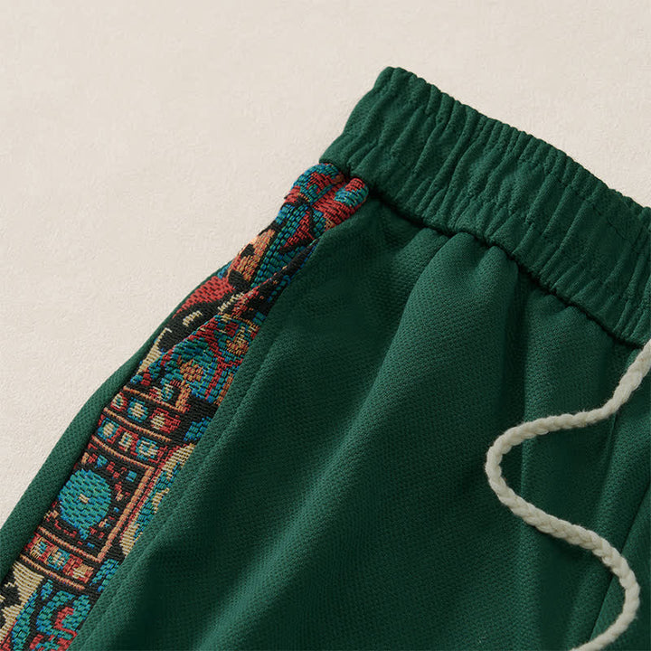 Buddha Stones Summer Boho Drawstring Elastic Waist Geometric Trim Men's Shorts With Pockets - image 2