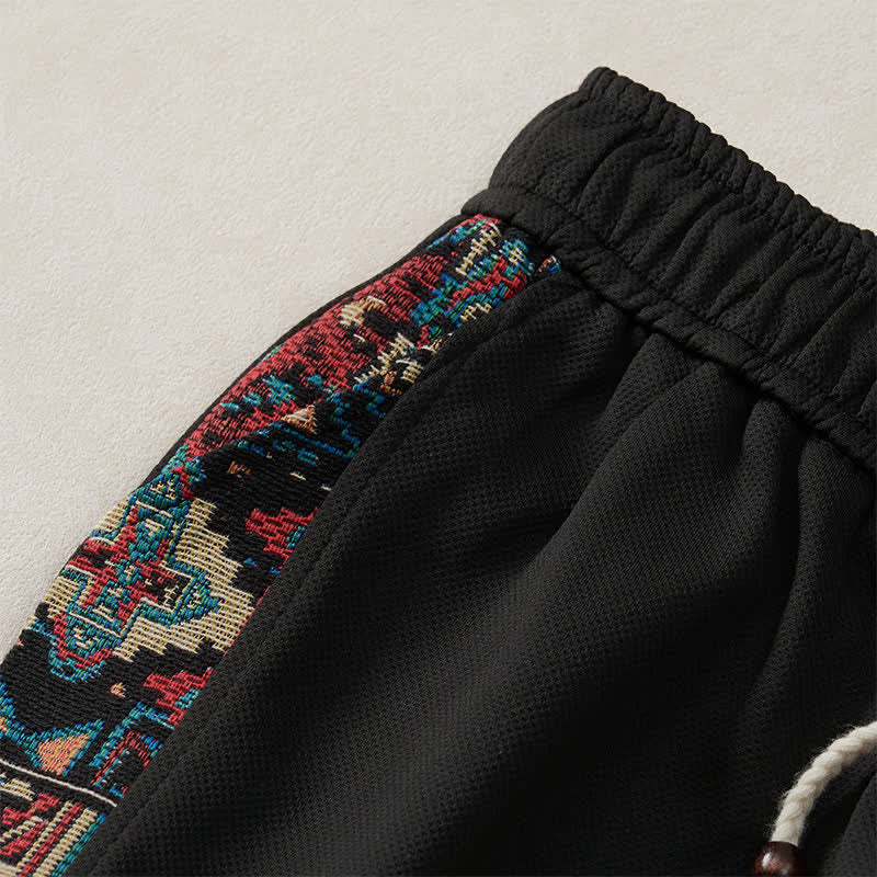 Buddha Stones Summer Boho Drawstring Elastic Waist Geometric Trim Men's Shorts With Pockets - image 11