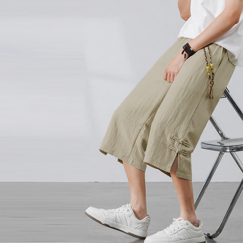 Buddha Stones Summer Casual Boho Drawstring Solid Half Pants Men's Straight Leg Pants With Pocket - Beige - US/UK/AU46, EU56 (5XL) - image 0