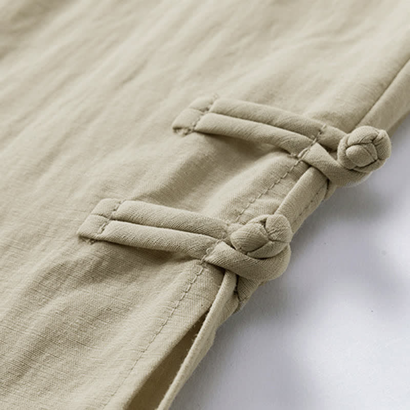 Buddha Stones Summer Casual Boho Drawstring Solid Half Pants Men's Straight Leg Pants With Pocket - image 6