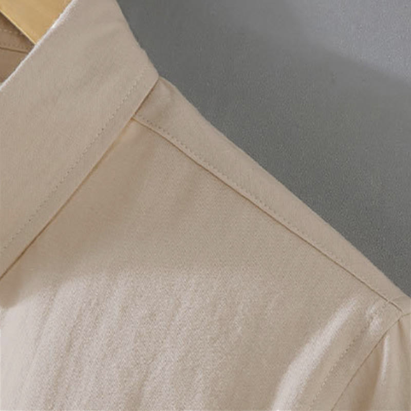 Buddha Stones Spring Fall Casual Minimalist Button-Up Solid Cotton Men's Long Sleeve Shirts - image 3