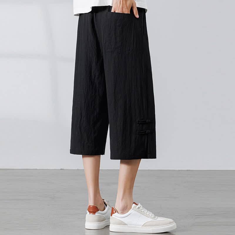 Buddha Stones Summer Casual Boho Drawstring Solid Half Pants Men's Straight Leg Pants With Pocket - image 11
