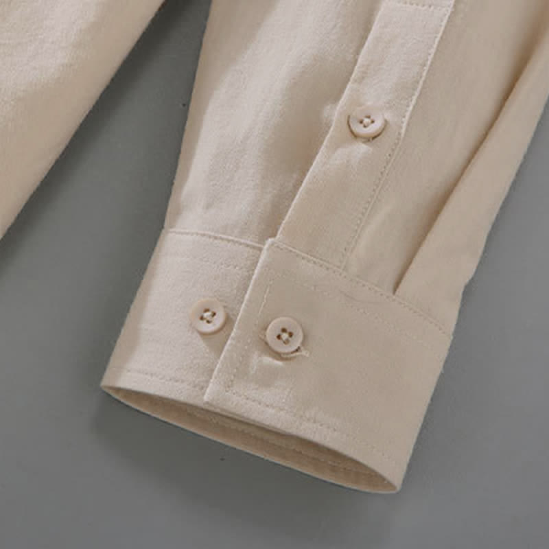 Buddha Stones Spring Fall Casual Minimalist Button-Up Solid Cotton Men's Long Sleeve Shirts - image 5