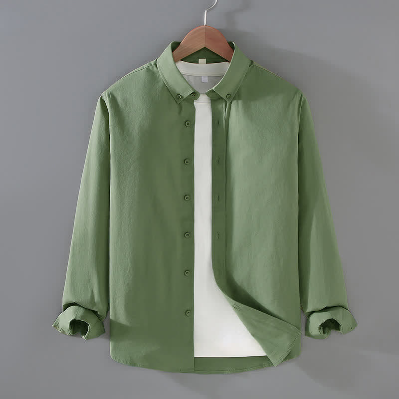 Buddha Stones Spring Fall Casual Minimalist Button-Up Solid Cotton Men's Long Sleeve Shirts - DarkSeaGreen - US/UK/AU42, EU52 (3XL) - image 12