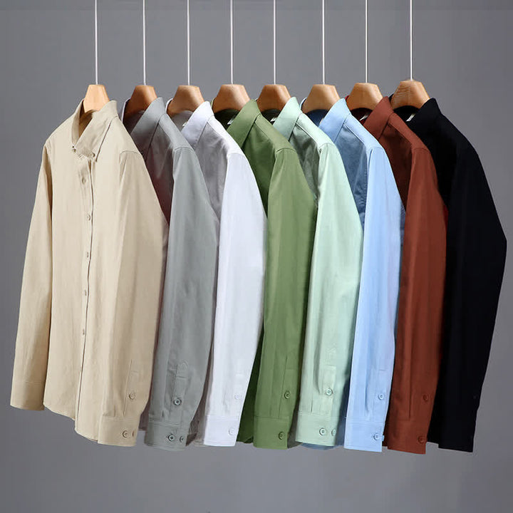 Buddha Stones Spring Fall Casual Minimalist Button-Up Solid Cotton Men's Long Sleeve Shirts - image 15