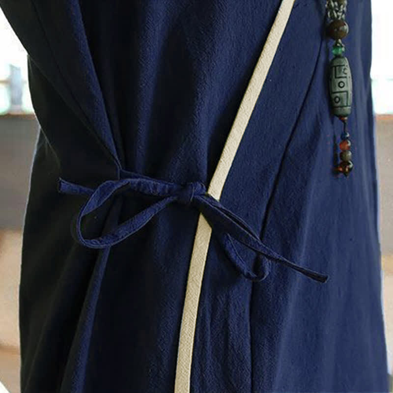 Buddha Stones Summer Tang Style Minimalist Drawstring V-Neck Solid Three-Quarter Sleeve Men's Kimono - image 10