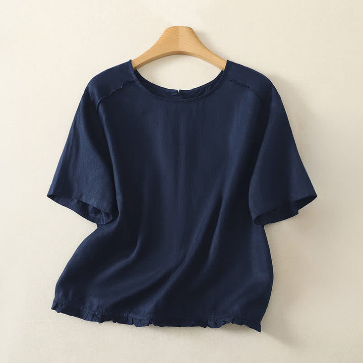 Buddha Stones Summer Casual Minimalist Ruffle Hem Solid Women's Short Sleeve T-Shirts - Navy - US12, UK/AU16, EU44 (2XL) - image 16