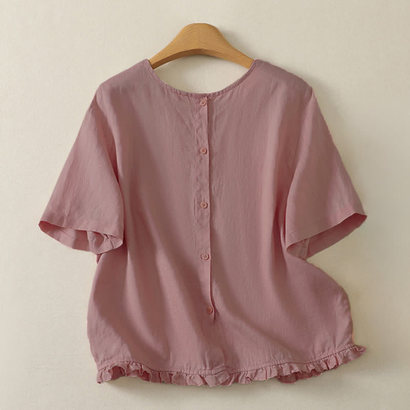 Buddha Stones Summer Casual Minimalist Ruffle Hem Solid Women's Short Sleeve T-Shirts - image 3