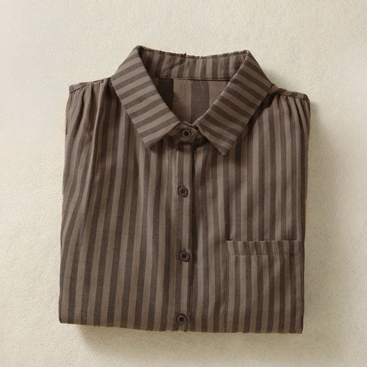 Buddha Stones Summer Casual Button-Up Striped Women's Short Sleeve Shirts With Patch Pocket - image 15