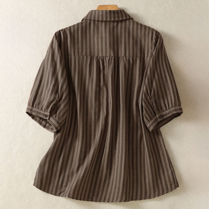 Buddha Stones Summer Casual Button-Up Striped Women's Short Sleeve Shirts With Patch Pocket - image 14