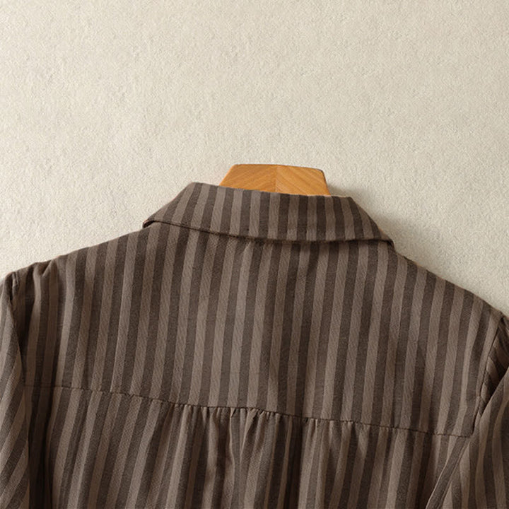 Buddha Stones Summer Casual Button-Up Striped Women's Short Sleeve Shirts With Patch Pocket - image 17