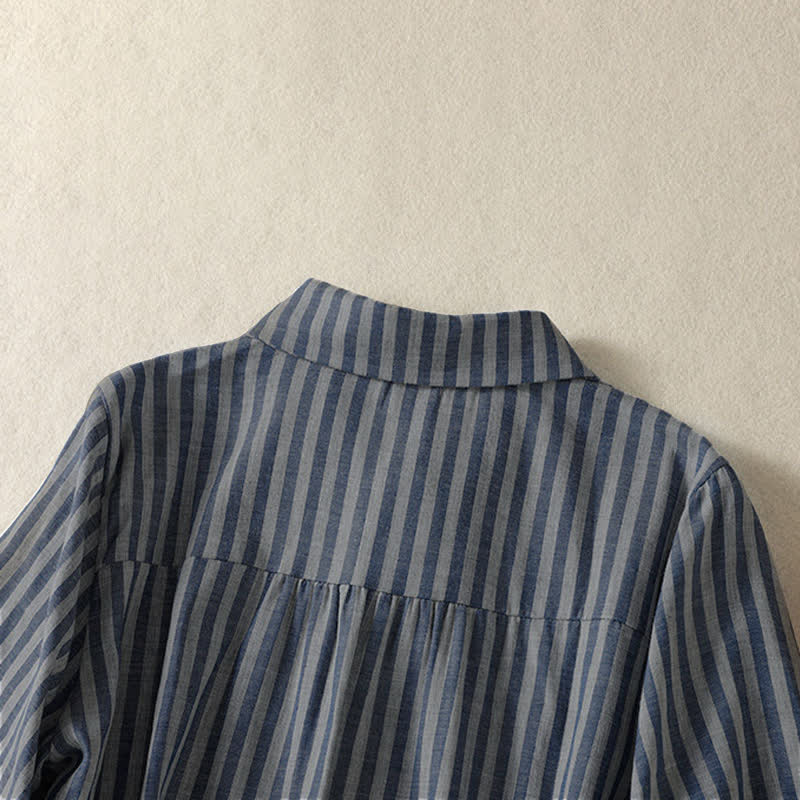 Buddha Stones Summer Casual Button-Up Striped Women's Short Sleeve Shirts With Patch Pocket - image 26