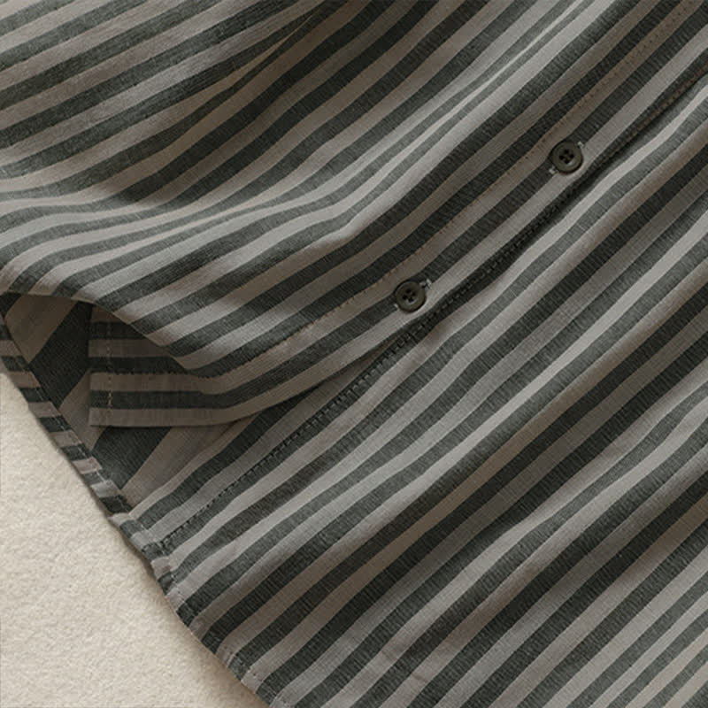 Buddha Stones Summer Casual Button-Up Striped Women's Short Sleeve Shirts With Patch Pocket - image 7