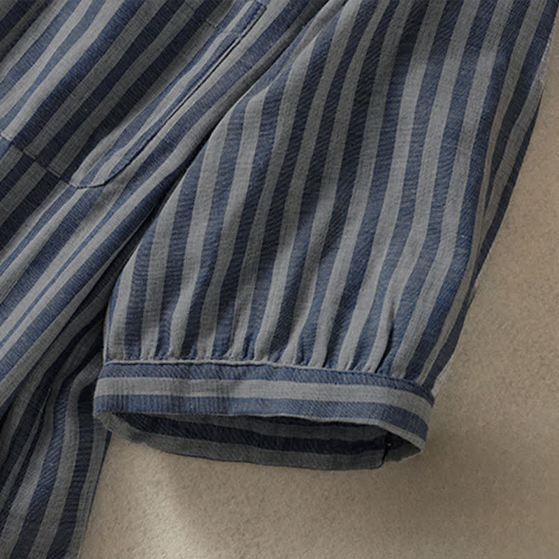 Buddha Stones Summer Casual Button-Up Striped Women's Short Sleeve Shirts With Patch Pocket - image 28