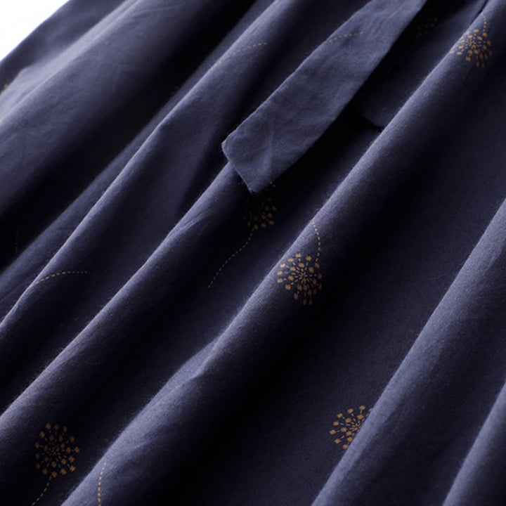 Buddha Stones MidnightBlue Printing Lace-Up Design Sleeveless Midi Dress With Pockets - image 5