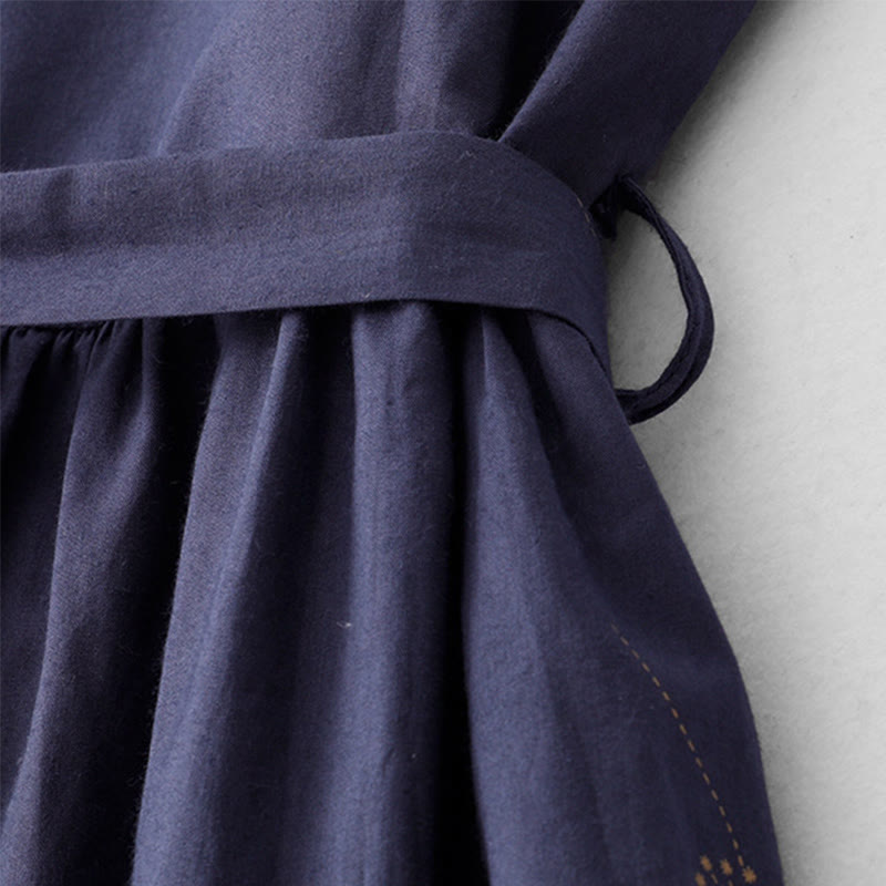 Buddha Stones MidnightBlue Printing Lace-Up Design Sleeveless Midi Dress With Pockets - image 4
