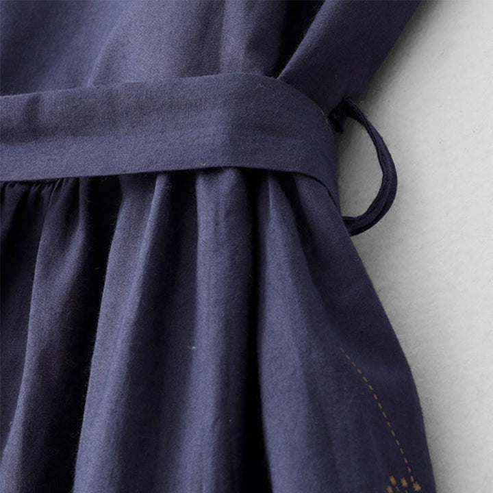 Buddha Stones MidnightBlue Printing Lace-Up Design Sleeveless Midi Dress With Pockets - image 4