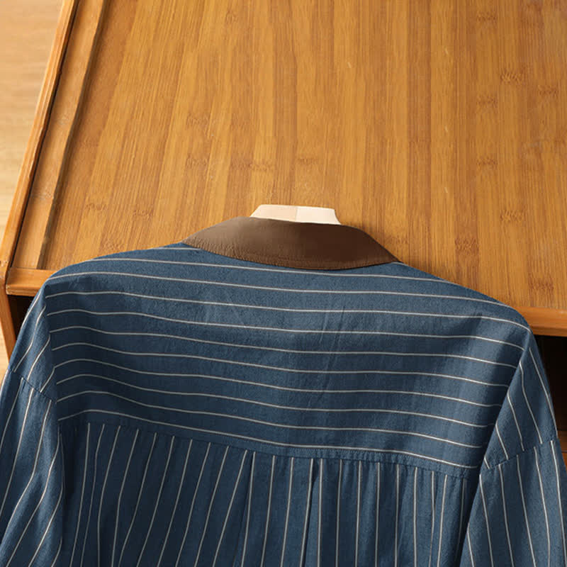 Buddha Stones Spring Summer Casual Minimalist Button-Up Striped Contrast Trim Women's Long Sleeve Shirts With Patch Pocket - image 13
