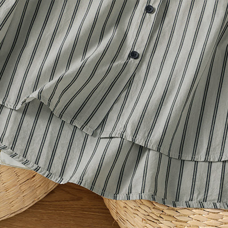 Buddha Stones Spring Summer Casual Minimalist Button-Up Striped Contrast Trim Women's Long Sleeve Shirts With Patch Pocket - image 7