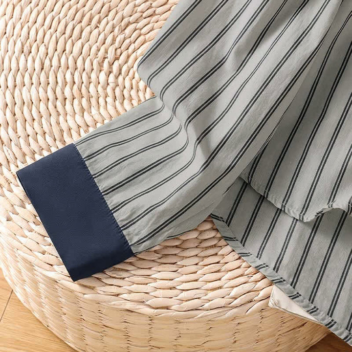 Buddha Stones Spring Summer Casual Minimalist Button-Up Striped Contrast Trim Women's Long Sleeve Shirts With Patch Pocket - image 5