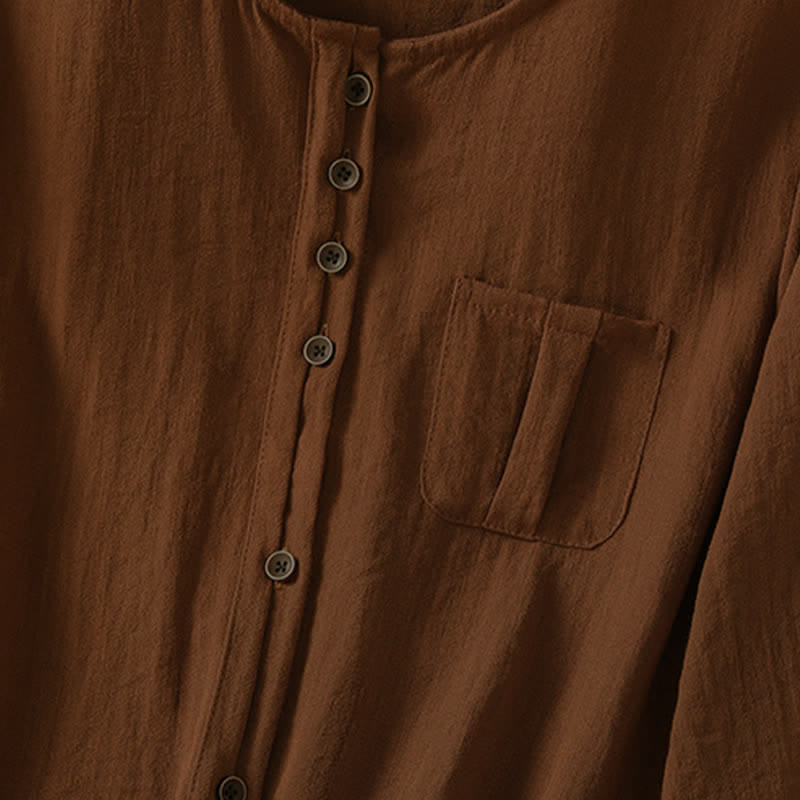 Buddha Stones Spring Casual Minimalist Button-Up Solid Women's Three-Quarter Sleeve Shirts With Patch Pocket - image 4