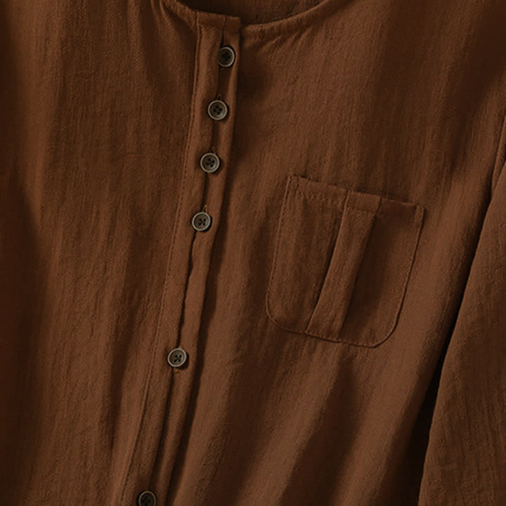 Buddha Stones Spring Casual Minimalist Button-Up Solid Women's Three-Quarter Sleeve Shirts With Patch Pocket - image 4