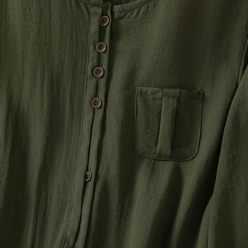 Buddha Stones Spring Casual Minimalist Button-Up Solid Women's Three-Quarter Sleeve Shirts With Patch Pocket - image 20