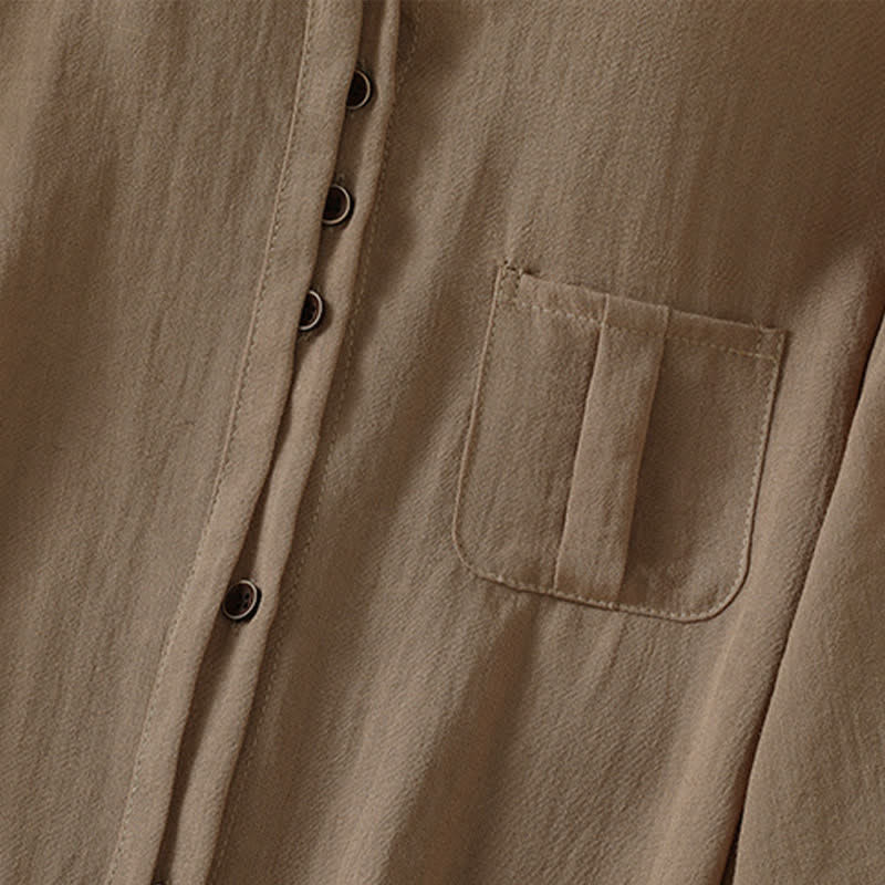 Buddha Stones Spring Casual Minimalist Button-Up Solid Women's Three-Quarter Sleeve Shirts With Patch Pocket - image 12