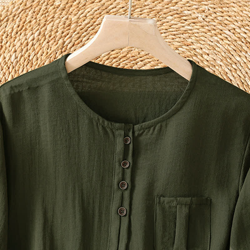Buddha Stones Spring Casual Minimalist Button-Up Solid Women's Three-Quarter Sleeve Shirts With Patch Pocket - image 17