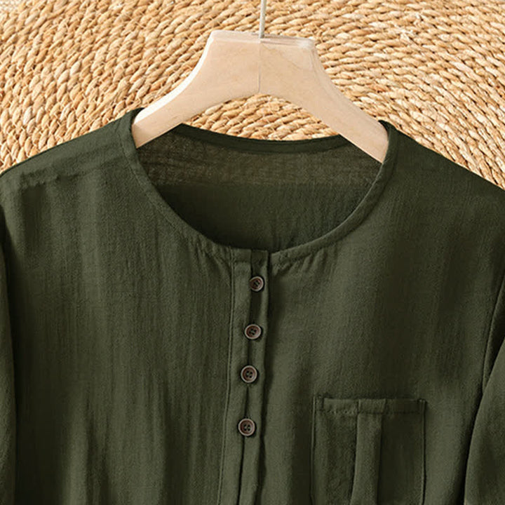 Buddha Stones Spring Casual Minimalist Button-Up Solid Women's Three-Quarter Sleeve Shirts With Patch Pocket - image 17