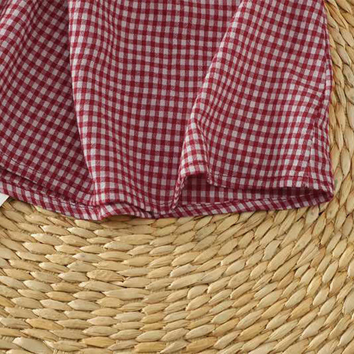 Buddha Stones Summer Casual Vintage Button-Up Red Plaid Crew Neck Women's Short Sleeve Shirts - image 9