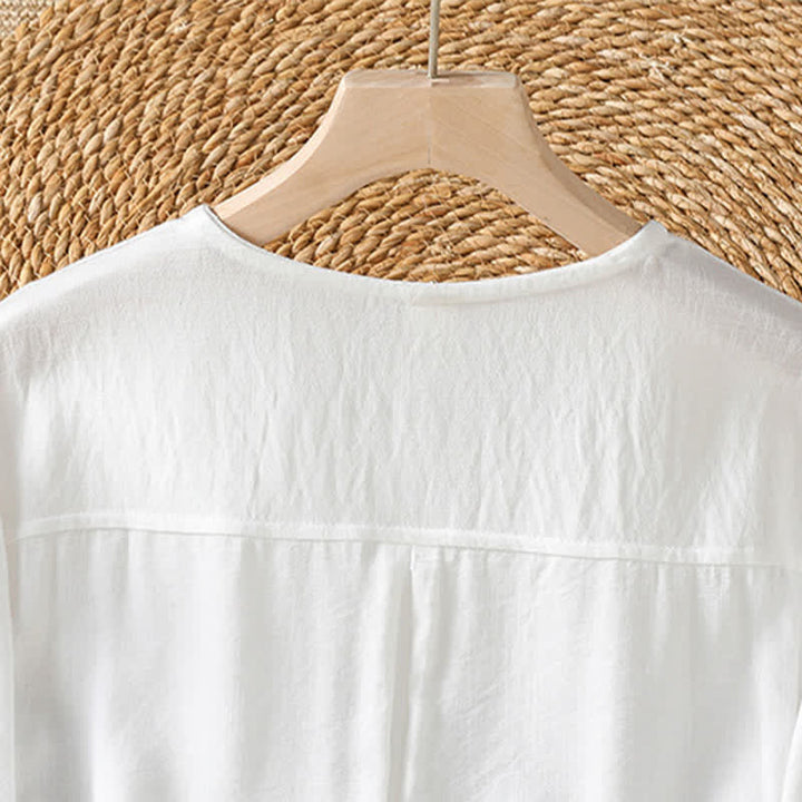 Buddha Stones Spring Casual Minimalist Button-Up Solid Women's Three-Quarter Sleeve Shirts With Patch Pocket - image 32