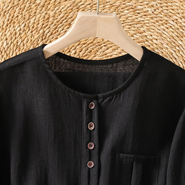 Buddha Stones Spring Casual Minimalist Button-Up Solid Women's Three-Quarter Sleeve Shirts With Patch Pocket - image 27