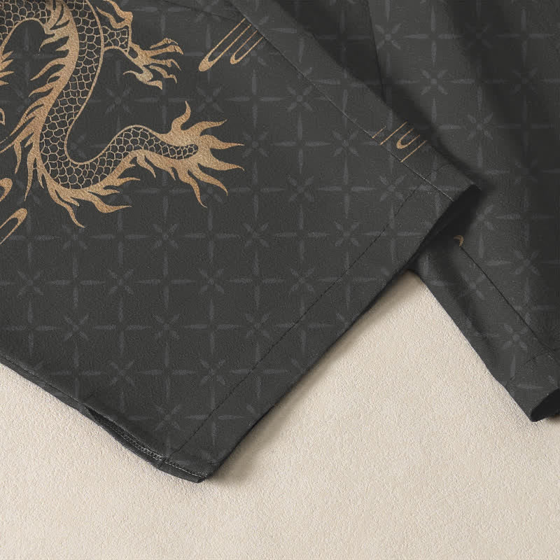 Buddha Stones Pure Cotton Golden Dragon Pattern Drawstring Men's Tapered Pants With Pockets - image 5