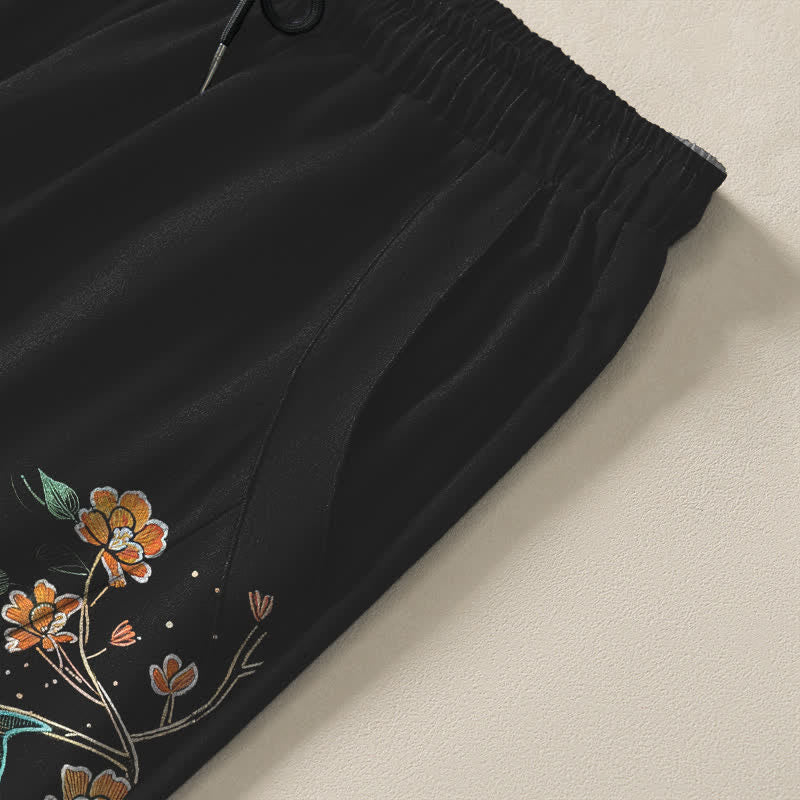Buddha Stones Pure Cotton Koi Fish Floral Pattern Drawstring Men's Tapered Pants With Pockets - image 4