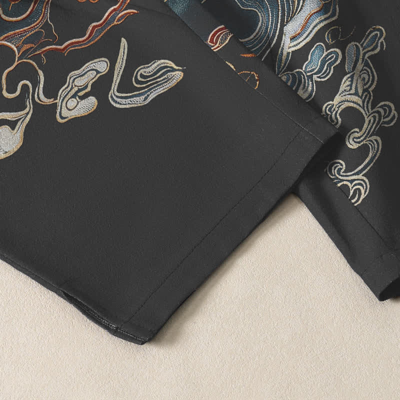 Buddha Stones Pure Cotton Cloud Pine Wave Pattern Drawstring Men's Tapered Pants With Pockets - image 5