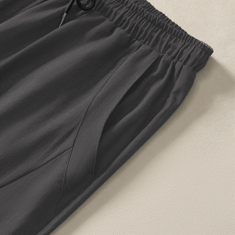 Buddha Stones Pure Cotton Crane Cloud Mountain Pattern Drawstring Men's Tapered Pants With Pockets - image 4