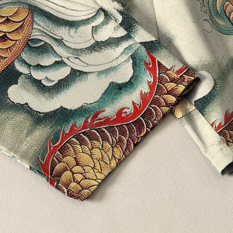 Buddha Stones Pure Cotton Cloud Dragon Pattern Drawstring Men's Tapered Pants With Pockets - image 5