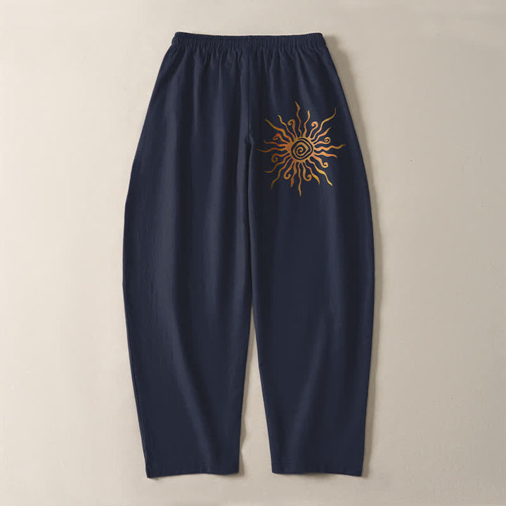 Buddha Stones Pure Cotton Golden Sun Spiral Pattern Drawstring Men's Tapered Pants With Pockets - image 10