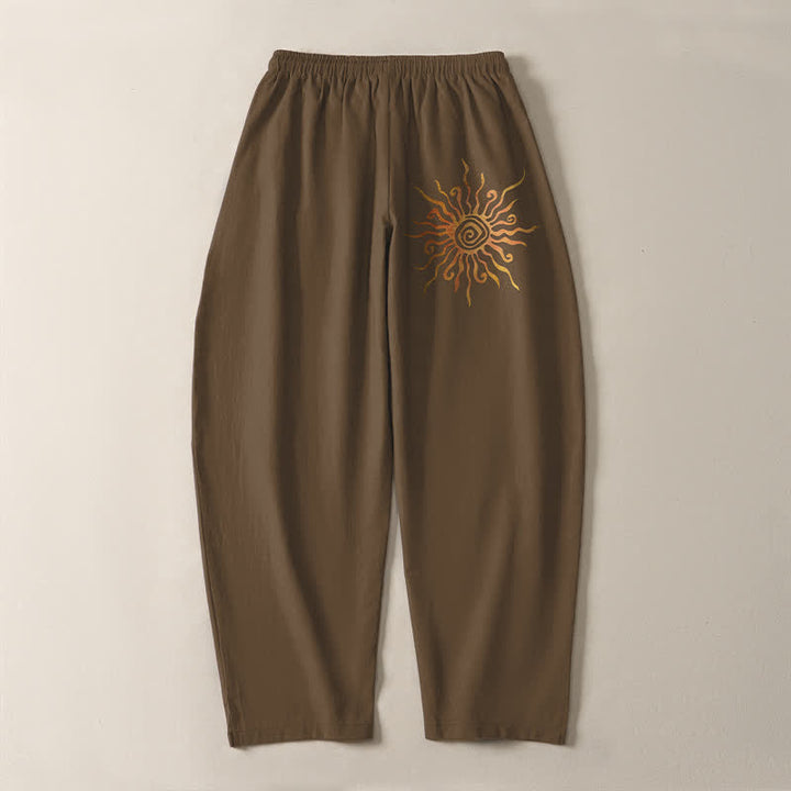 Buddha Stones Pure Cotton Golden Sun Spiral Pattern Drawstring Men's Tapered Pants With Pockets - image 14