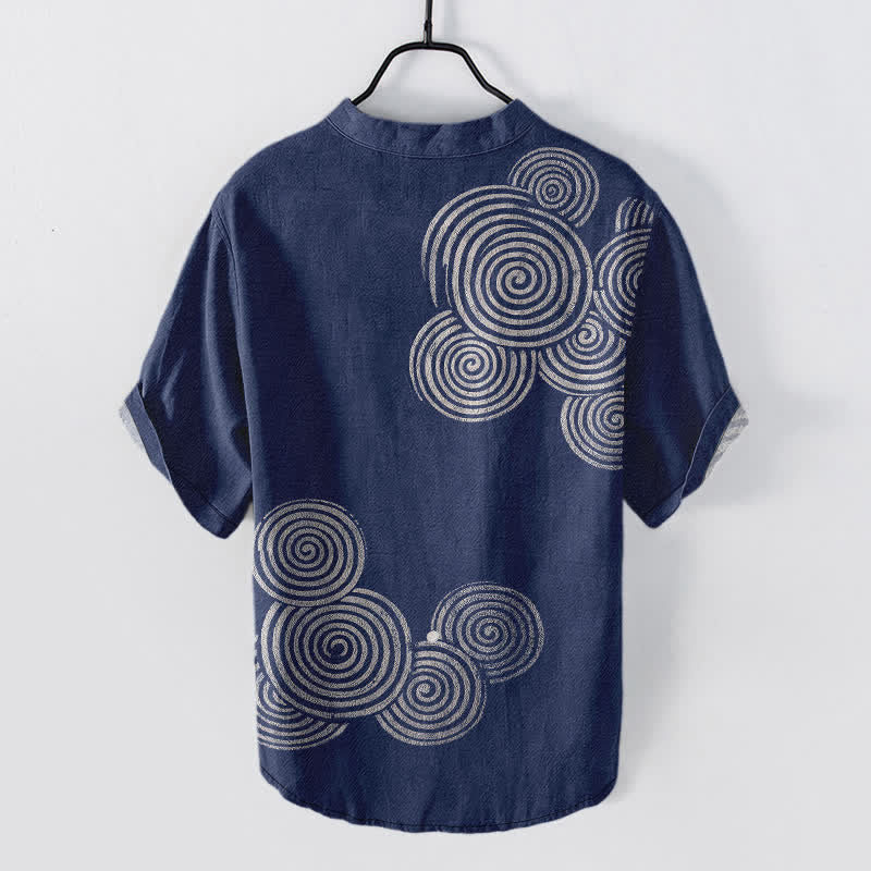 Buddha Stones Cotton Spiral Circle Pattern Men's Short Sleeve Half Button Shirt - image 1