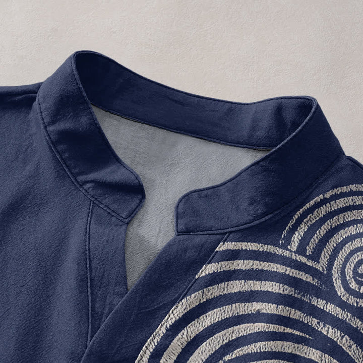 Buddha Stones Cotton Spiral Circle Pattern Men's Short Sleeve Half Button Shirt - image 2
