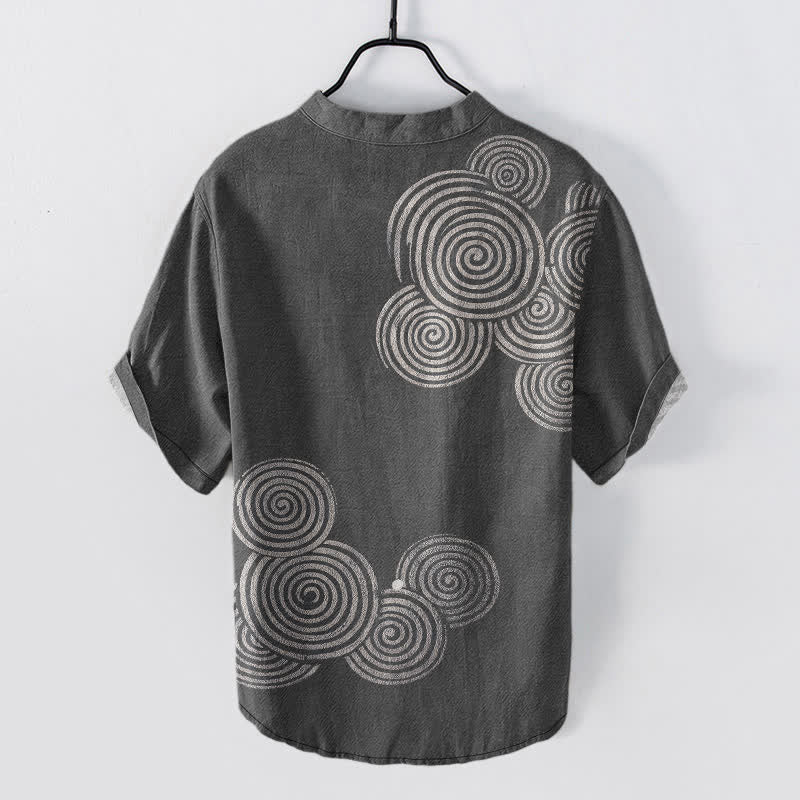 Buddha Stones Cotton Spiral Circle Pattern Men's Short Sleeve Half Button Shirt - image 6