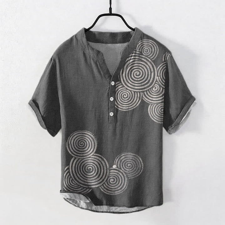 Buddha Stones Cotton Spiral Circle Pattern Men's Short Sleeve Half Button Shirt - DimGray - US/UK/AU50，EU60 (5XL) - image 5
