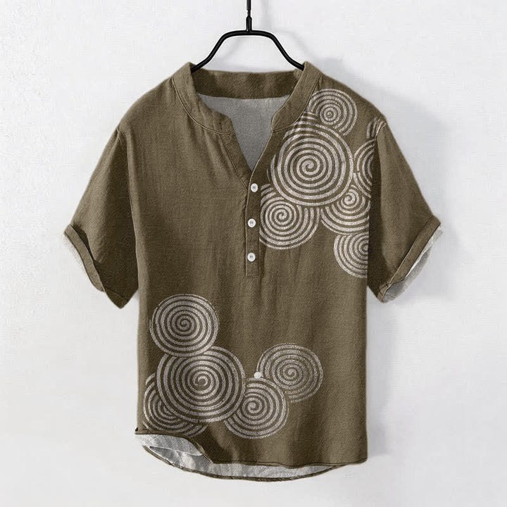 Buddha Stones Cotton Spiral Circle Pattern Men's Short Sleeve Half Button Shirt - Olive - US/UK/AU50，EU60 (5XL) - image 7
