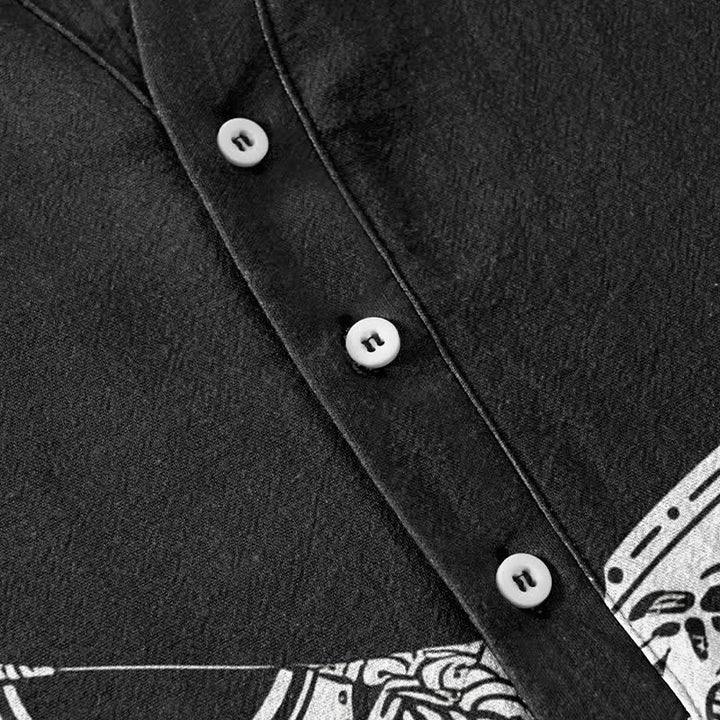 Buddha Stones Cotton Tribal Cat Face Pattern Men's Short Sleeve Half Button Shirt - image 3