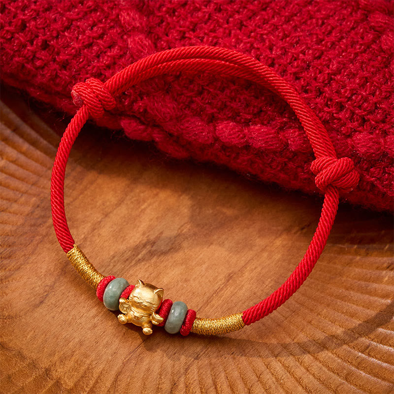 Buddha Stones Hand-Woven Red String Lucky Cat Beads Connection Bracelet - Red String - image 0