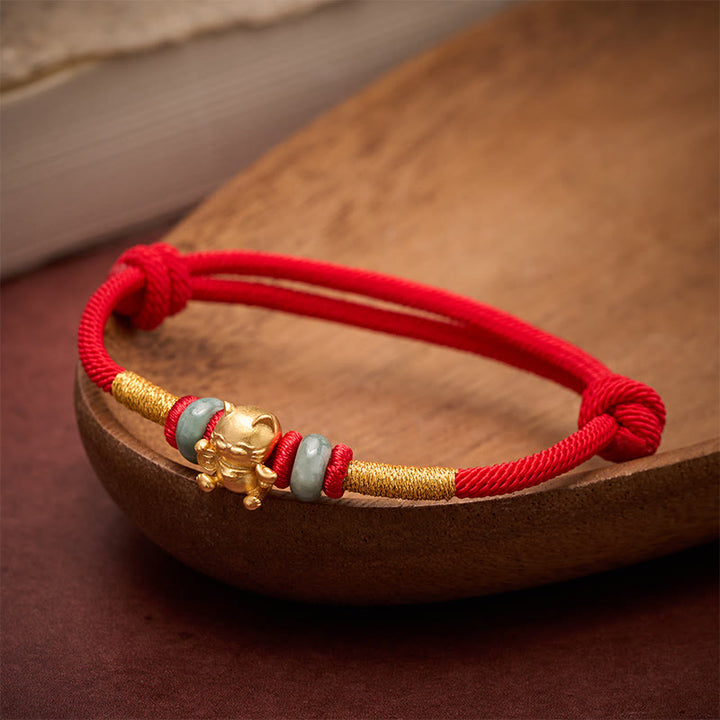 Buddha Stones Hand-Woven Red String Jade Lucky Cat Beads Connection Bracelet - image 2