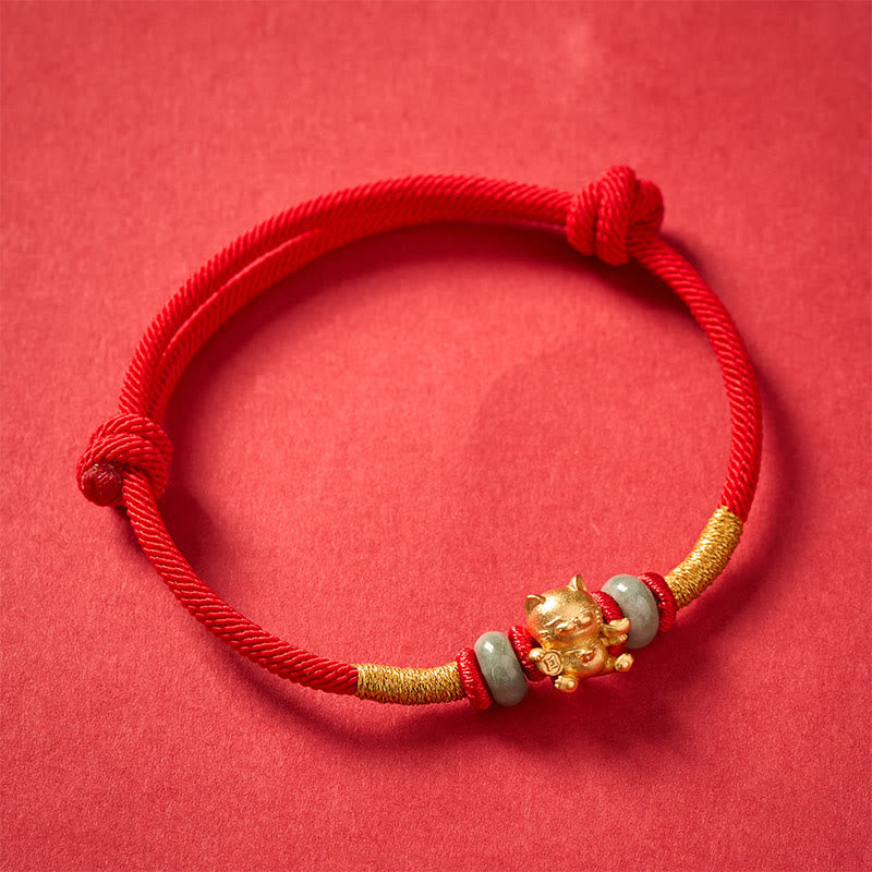Buddha Stones Hand-Woven Red String Jade Lucky Cat Beads Connection Bracelet - image 4